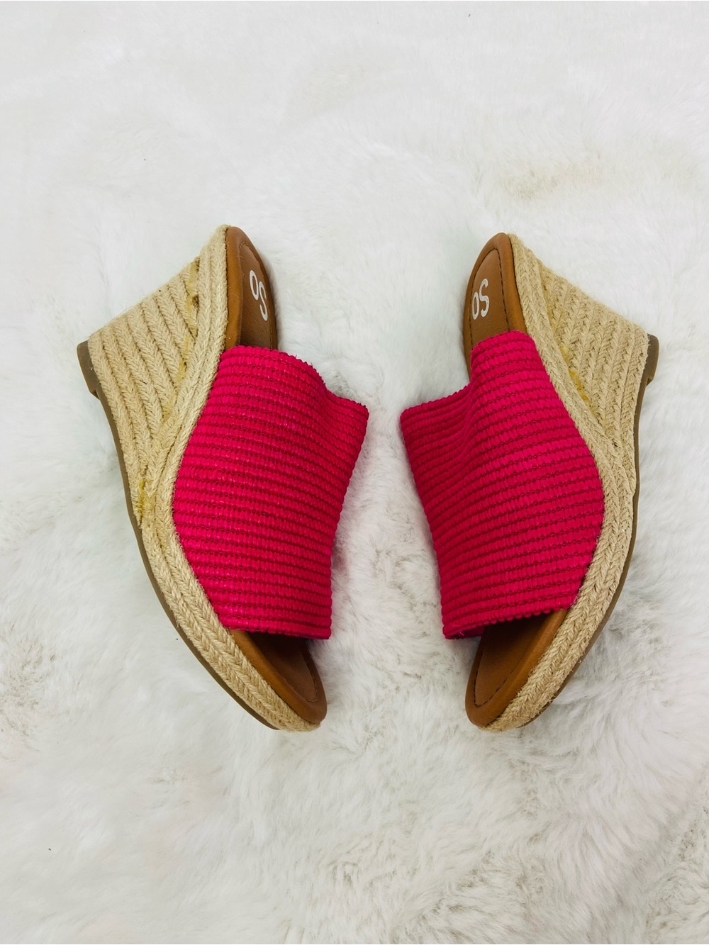 SO Hot Pink Espadrille Wedge Slide Sandals size 7.5